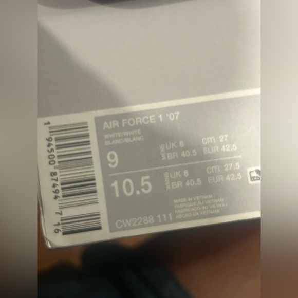 Nike Air Force 1 Low '07 Triple White CW2288-111 Men's Size 9 - Picture 12 of 13